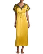 Josie Natori Lace-Trim Charmeuse Caftan - Lyst