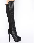 Steve Madden Highting Black Leather Platform Knee Boots - Lyst