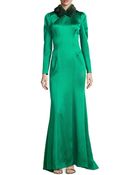 Carolina Herrera Mink-collar Satin Gown - Lyst