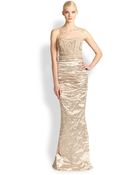 Nicole Miller Strapless Techno Metallic Gown - Lyst