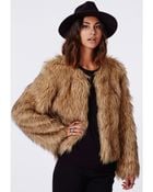 Missguided Belle Faux Fur Cropped Jacket Brown - Lyst