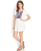 Forever 21 Embroidered Gauze Smock Dress - Lyst
