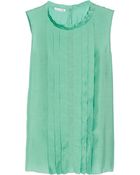 Oscar de la Renta Pleated Modal, Silk And Cashmere-Blend Shantung Top - Lyst