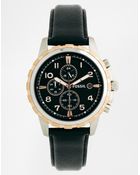 Fossil Dean Chronograph Leather Strap Watch Fs4545 - Lyst