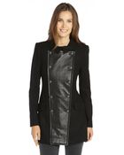 Rachel Zoe Black Wool Blend Leather Trim Monaco Coat - Lyst