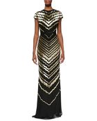 Jason Wu Bugle Bead Capsleeve Gown Goldblack - Lyst