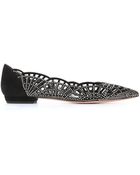 Giorgio Armani Black Suede And Silver Crystal Mesh Flats - Lyst
