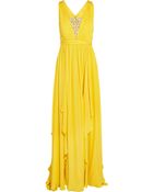 Badgley Mischka Embellished Pleated Silk Gown - Lyst