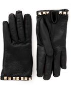 Valentino Rockstud Short Pebble Leather Gloves - Lyst
