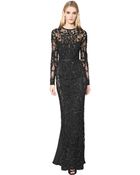 Elie Saab Silk Blend Crepe Cady Lace Tulle Dress - Lyst