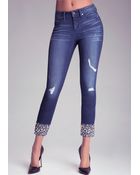 Bebe Bling Cuff Crop Jeans - Lyst