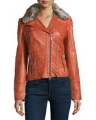 Bagatelle Faux-Fur Trimmed Leather Biker Jacket - Lyst