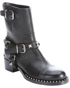Miu Miu Black Leather Studded Mid-Calf Boots - Lyst