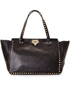 Valentino Black Medium Rockstud Tote - Lyst
