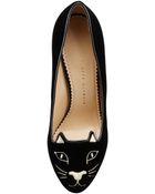 Charlotte Olympia Kitty Catembroidered Velvet Pump - Lyst