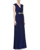 Badgley Mischka Collection V-Neck Beaded Waist Gown - Lyst