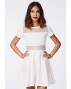 Missguided Erin Fishnet Panel Skater Dress Ivory - Lyst