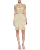 Notte By Marchesa Short-sleeve Lace Tulle Cocktail Dress - Lyst