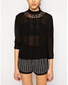 Cynthia Vincent Embroidered Blouse With High Neck - Lyst