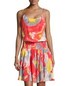 Halston Heritage Tie-Shoulder Smock-Waist Dress - Lyst