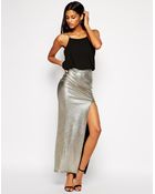 TFNC Maxi Dress With Metallic Skirt & Thigh Split - Lyst