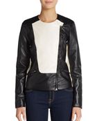 Ellen Tracy Two-Tone Faux Leather Moto Jacket - Lyst