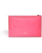 Valentino Rockstud Flat Zip Leather Clutch - Lyst