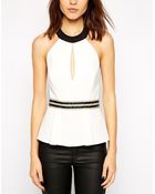 Lipsy High Neck Top with Embellished Peplum - Lyst