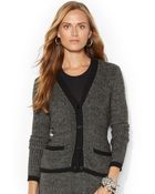 Lauren by Ralph Lauren V-neck Herringbone Cardigan - Lyst