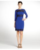 Donna Morgan Royal Cobalt Sheath 3/4 Sleeve Lace Detail Dress - Lyst