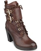 Guess Women'S Finlay High Heel Combat Booties - Lyst