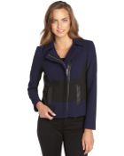 Nanette Lepore Navy And Black Textured Poly Blend 'West Coast Jacket' - Lyst