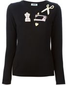 Moschino Cheap & Chic Appliqué V-Neck Sweater - Lyst