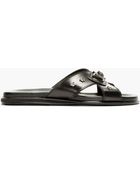Versace Black Leather Logo Medallion Sandals - Lyst