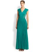 Tadashi Shoji Lace-Insert Silk Chiffon Gown - Lyst