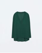Zara Asymmetrical V-Neck Blouse - Lyst