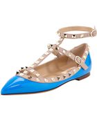 Valentino Rockstud Caged Ballerina Flat Blue - Lyst