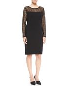 Marina Rinaldi Gio Wool Lace-Detail Long-Sleeve Dress - Lyst