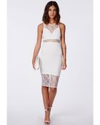 Missguided Mavis Lace Panel Midi Dress White - Lyst