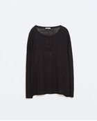 Zara Button-Neck T-Shirt - Lyst