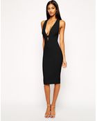 Asos Ultra Deep Plunge Textured Pencil Dress - Lyst