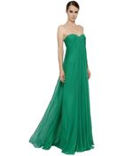 Alexander McQueen Draped Strapless Silk Chiffon Long Dress - Lyst