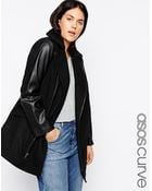 Asos Curve Exclusive Coat With Leather Look Sleeves - Lyst