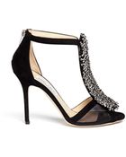 Jimmy Choo Feline Crystal Bead Suede Mesh Panel Sandals - Lyst
