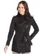 Burberry Black Leather-Trimmed Double-Breasted Trench Coat - Lyst