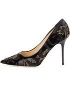 Jimmy Choo Abel Studded Flocked Pump - Lyst