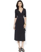 Lauren by Ralph Lauren Shortsleeve Dotprint Midi Dress - Lyst