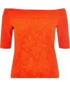 River Island Red Jacquard Bardot Top - Lyst