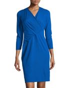 Lafayette 148 New York Wrap Front Pleated 3/4-Sleeve Dress - Lyst