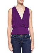 Theory Camara Surplice Sleeveless Silk Blouse - Lyst